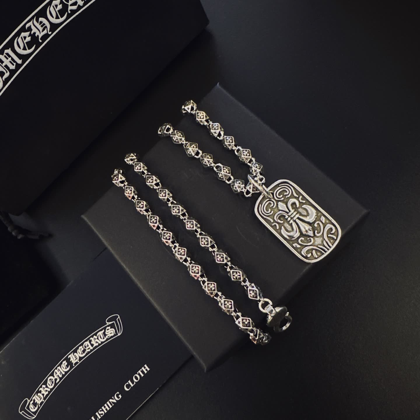 Chrome Hearts Silver Fleur-de-lis Tag Necklace